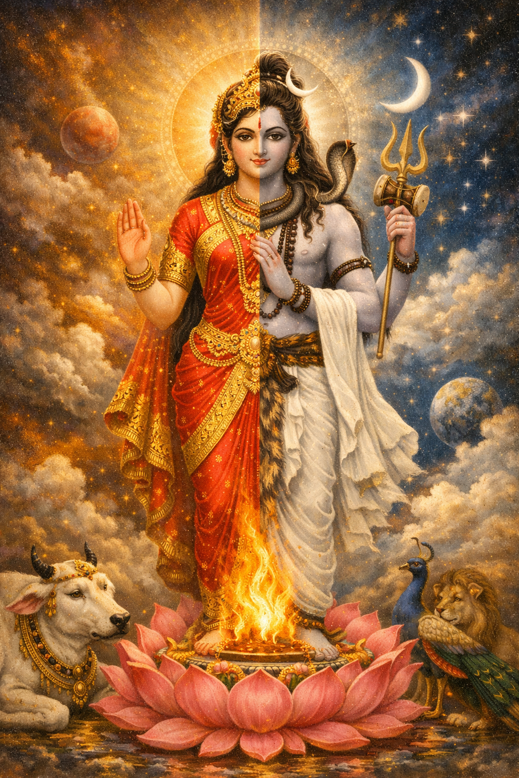 Ardhanarishvara Divine Unity — Shiva Parvati Half Form HD Wallpaper
